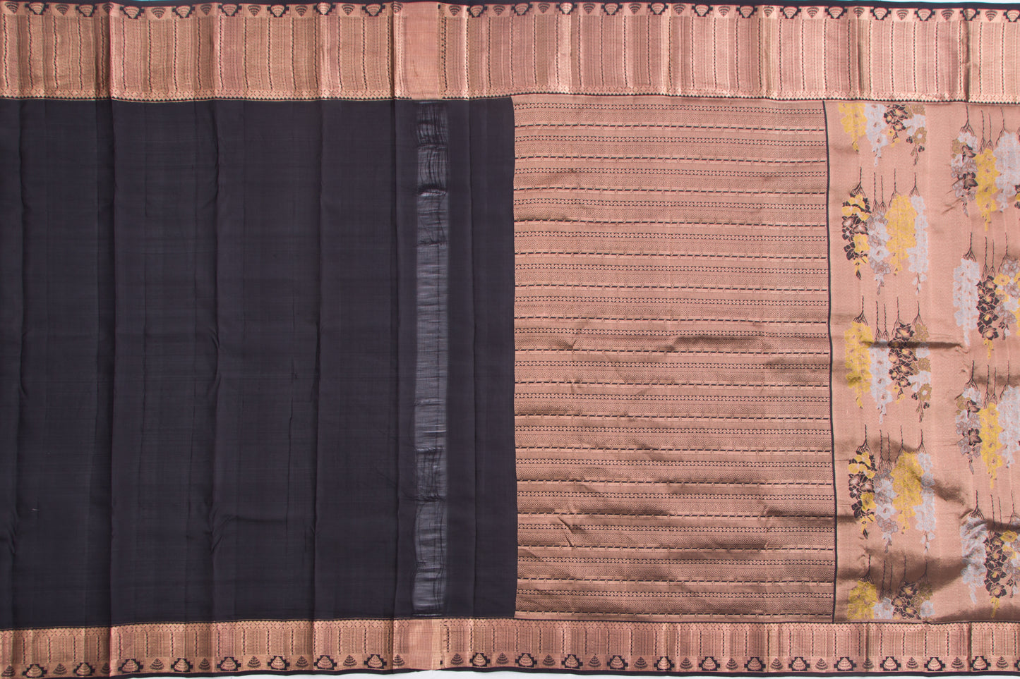 Kanchipuram Silk Tissue Brocade Pastel Brown Saree