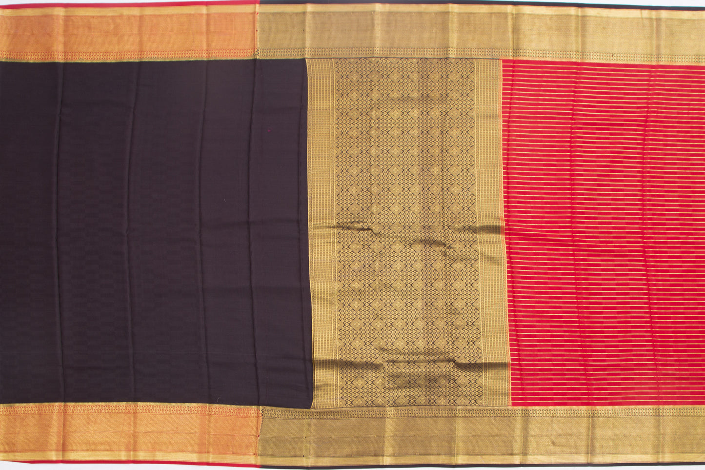 Binny Silk Horizontal Lines Red Saree