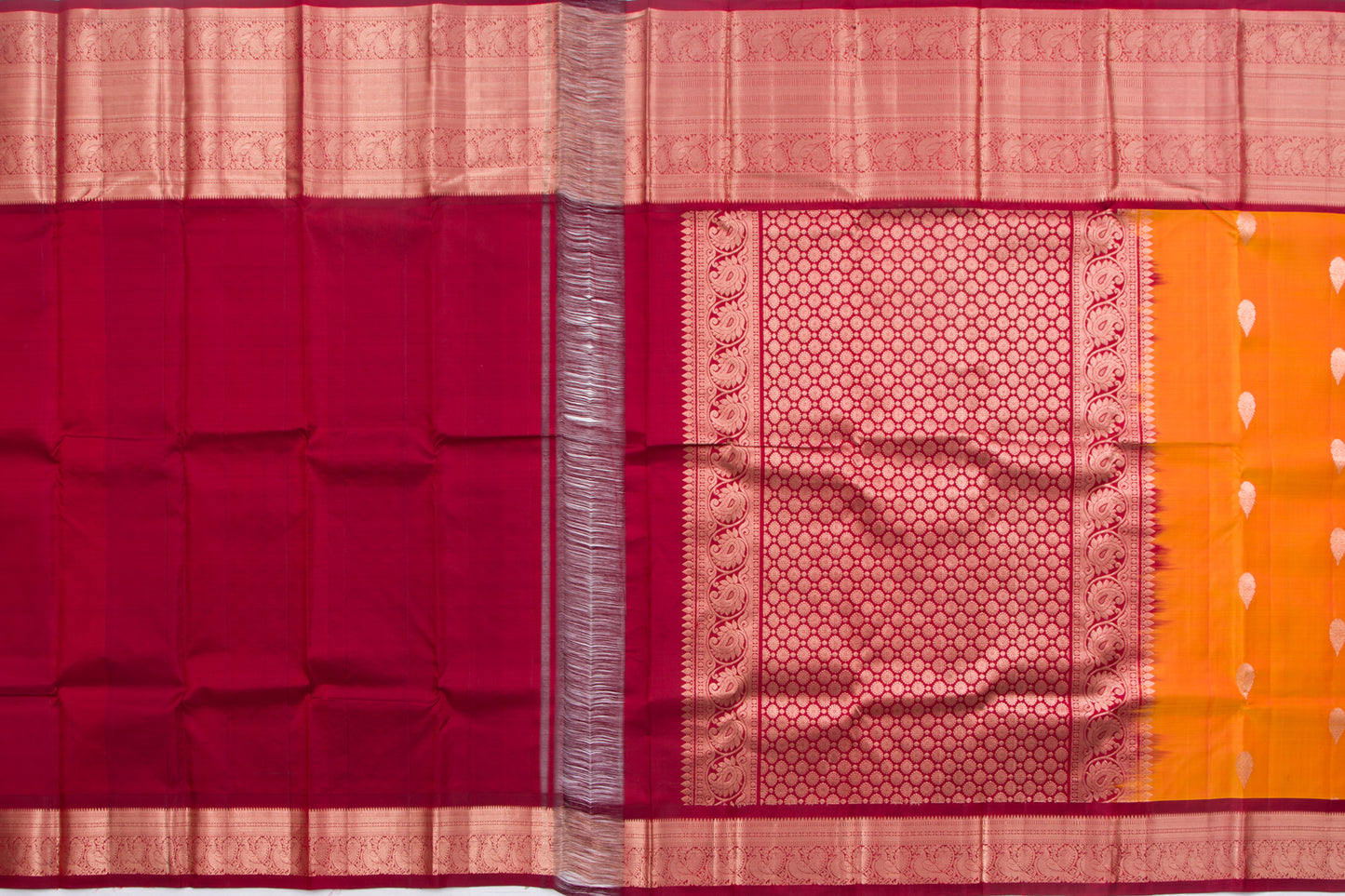 Taranga Kanchi Silk Butta Orange And Yellow Saree