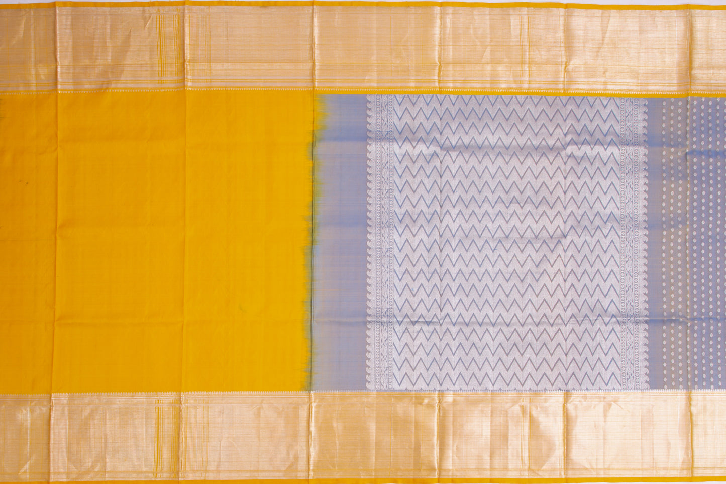 Venkatagiri Silk Brocade Blue And Yellow Dual Tone Saree