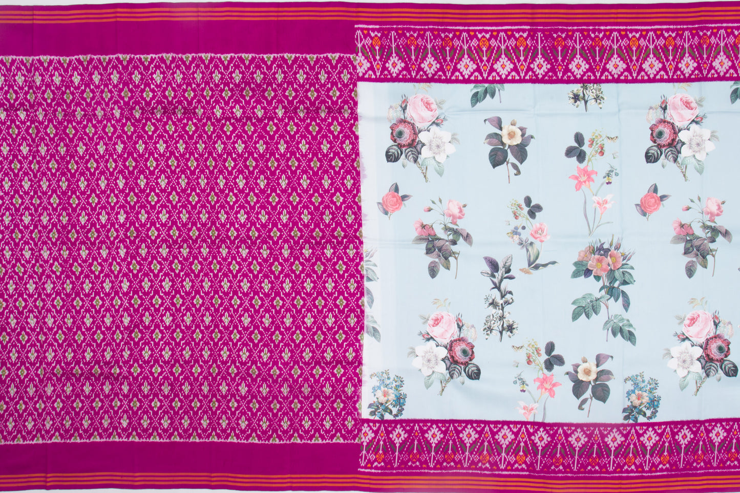 Semi Patan Patola Silk Ikat Printed Pastel Blue Saree