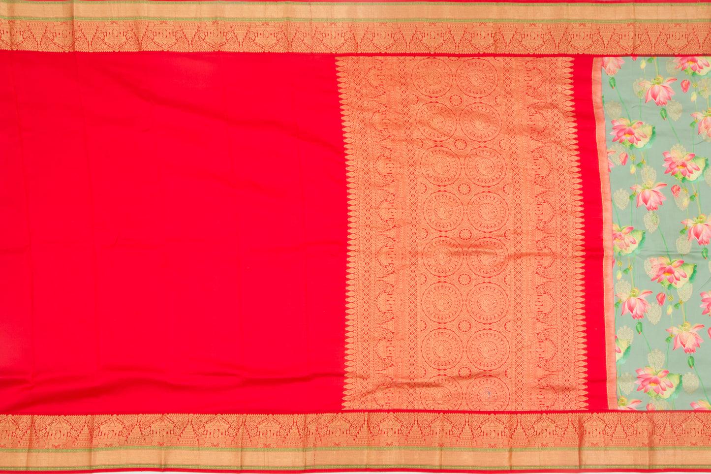 Kanchipuram Silk Floral Printed Green Saree