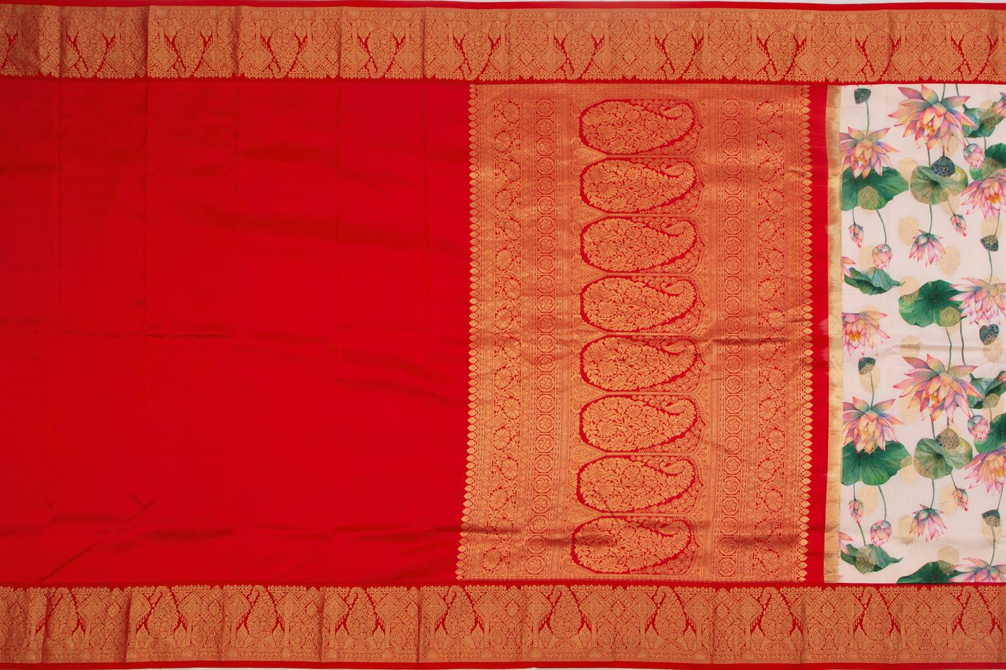 Kanchipuram Silk Floral Printed And Butta Cream Saree