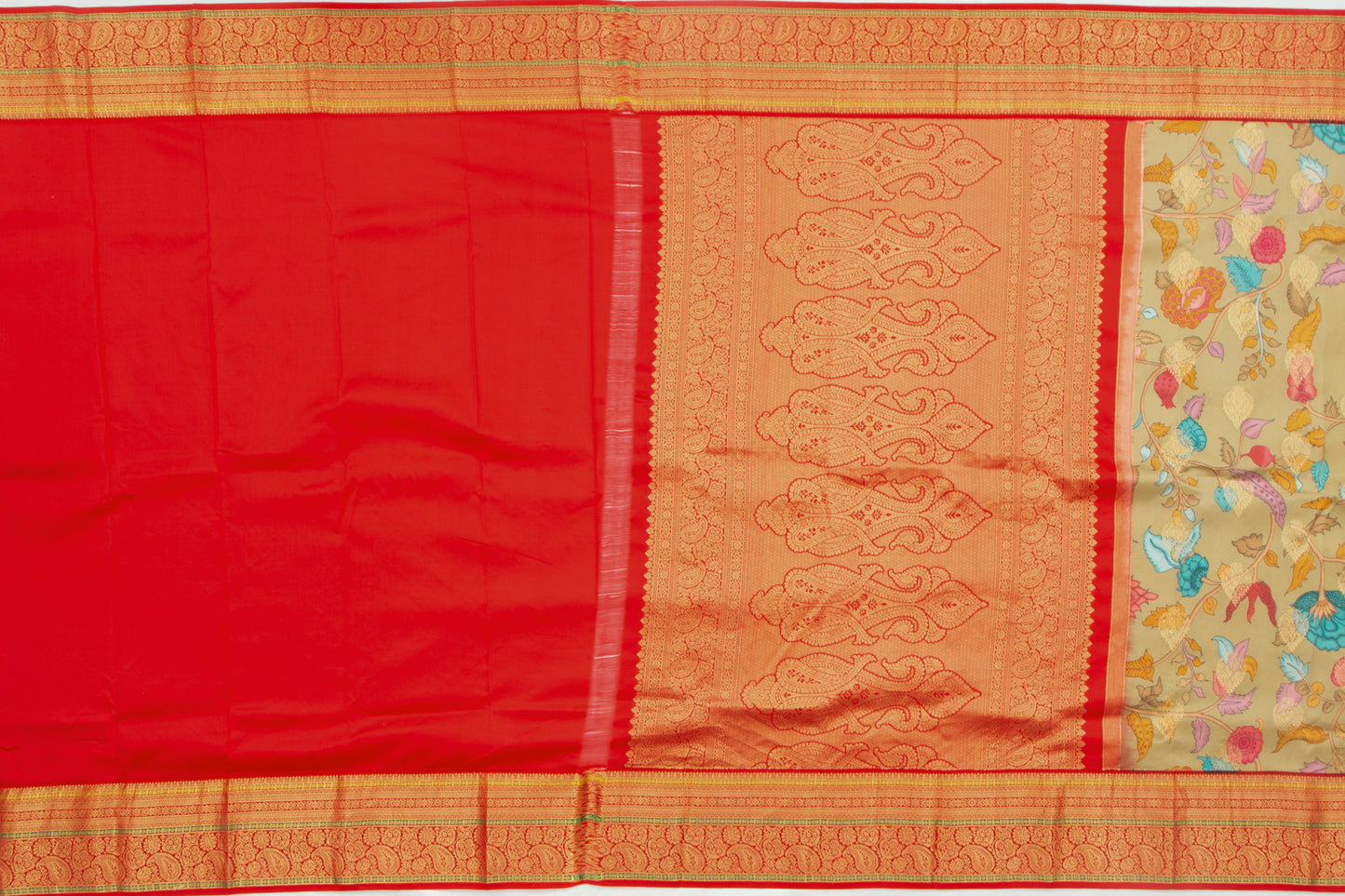 Kanchipuram Silk Floral Printed And Butta Green Saree