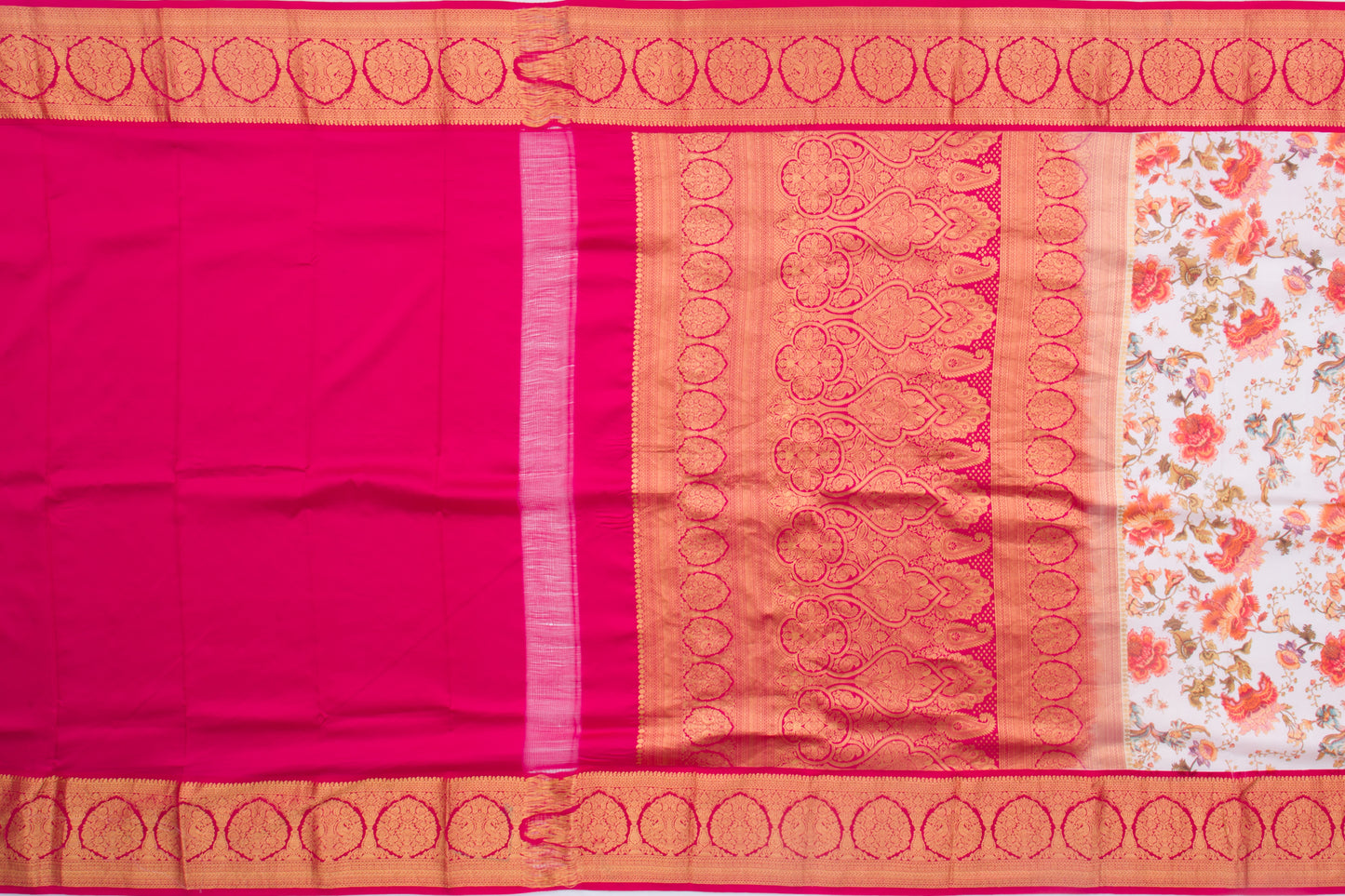 Kanchipuram Silk Floral Printed White Saree