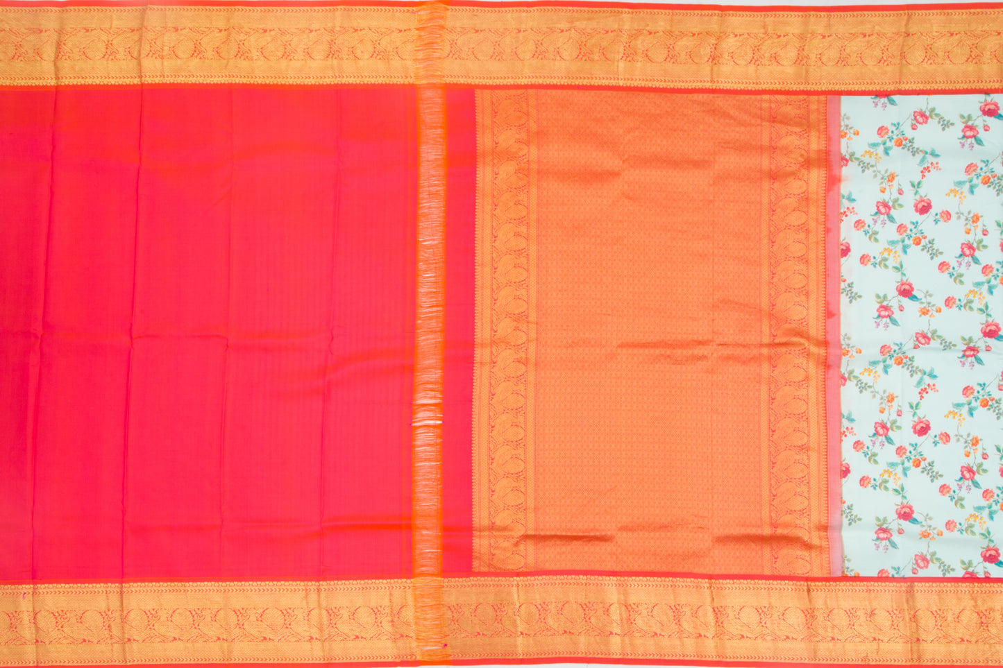 Kanchipuram Silk Floral Printed Pastel Blue Saree