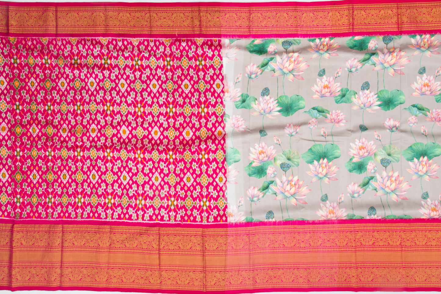 Kanchipuram Silk Floral Printed Grey Saree