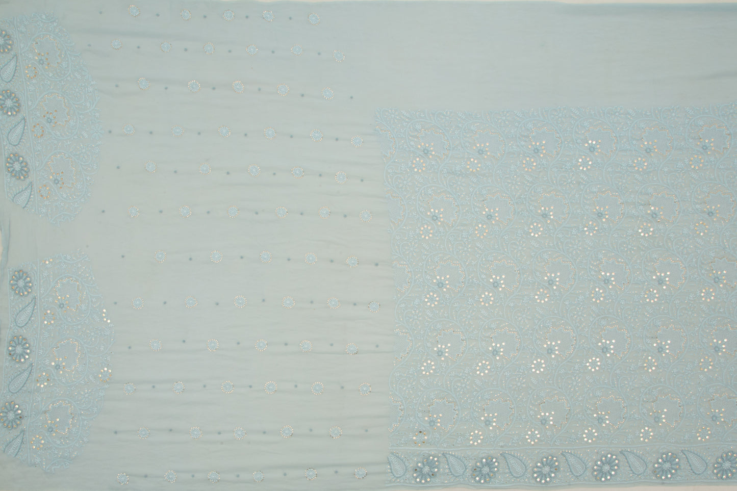 Lucknow Chikankari Georgette Pastel Blue Saree