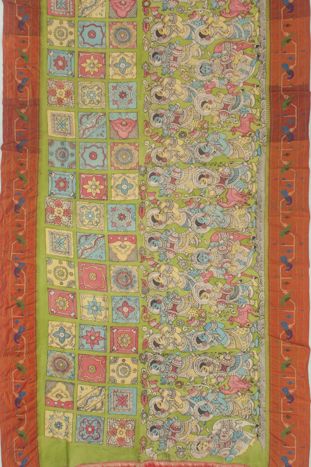 Gadwal Paithani Silk Kalamkari Green Saree