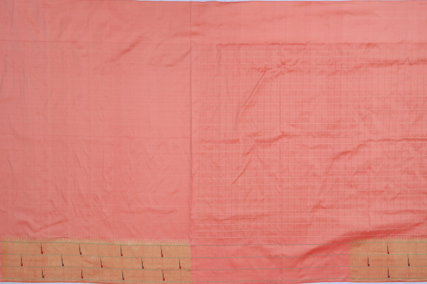 Paithani Silk Checks Pastel Peach Saree