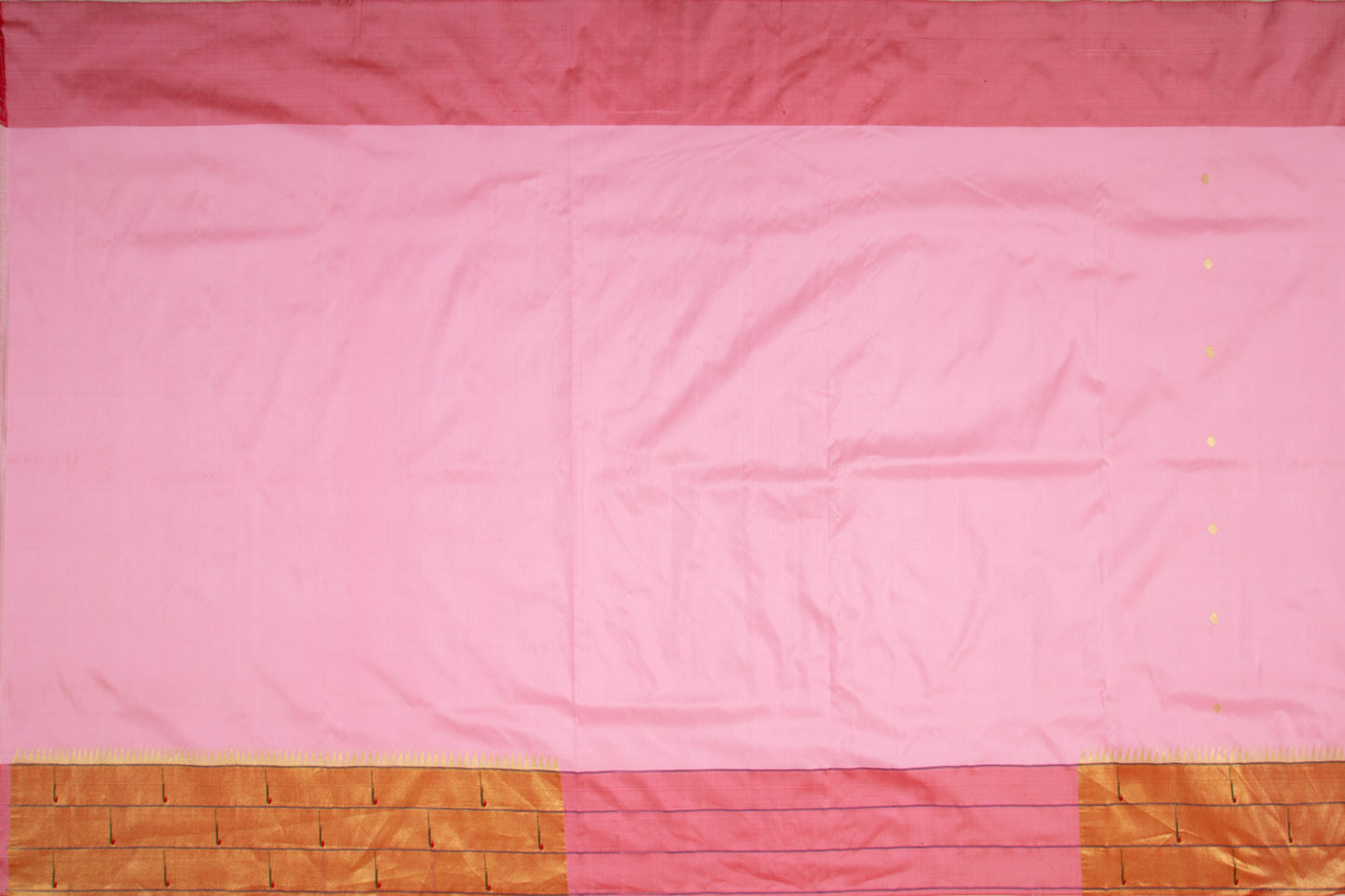 Paithani Silk Butta Baby Pink Saree With Triple Muniya Border