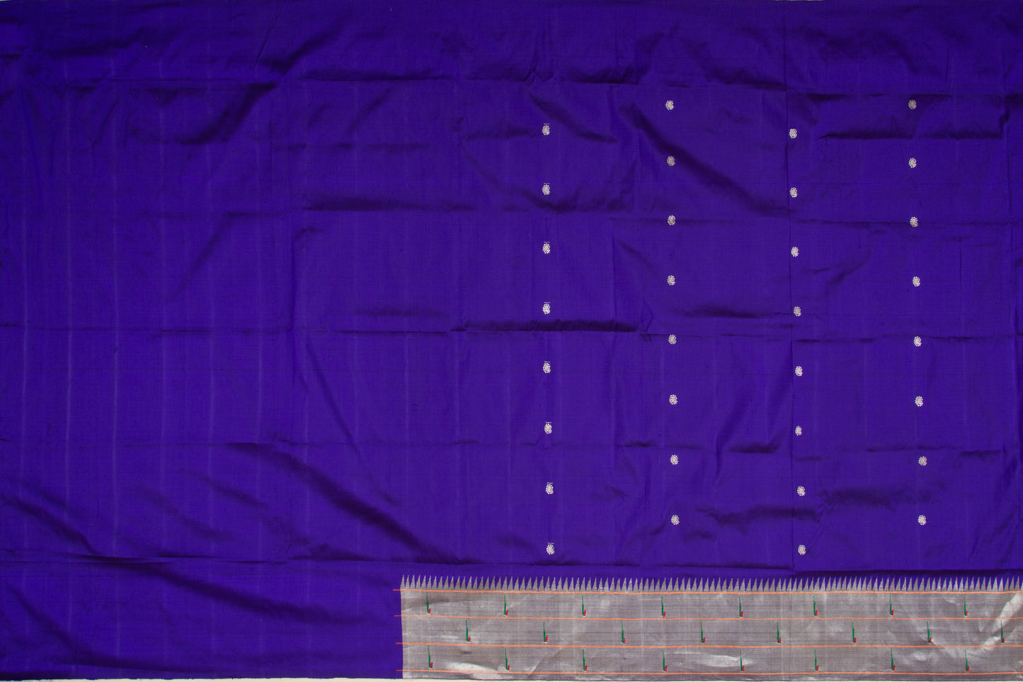 Paithani Silk Butta Royal Blue Saree With Triple Muniya Border