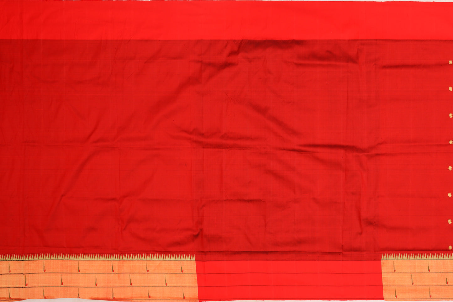 Paithani Silk Butta Red Saree With Triple Muniya Border