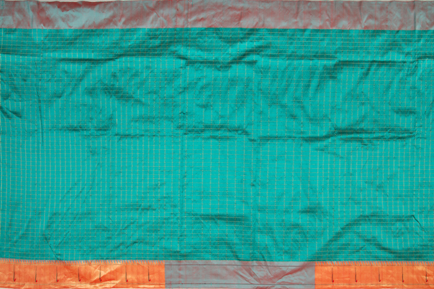 Paithani Silk Checks Teal Green Saree With Muniya Border