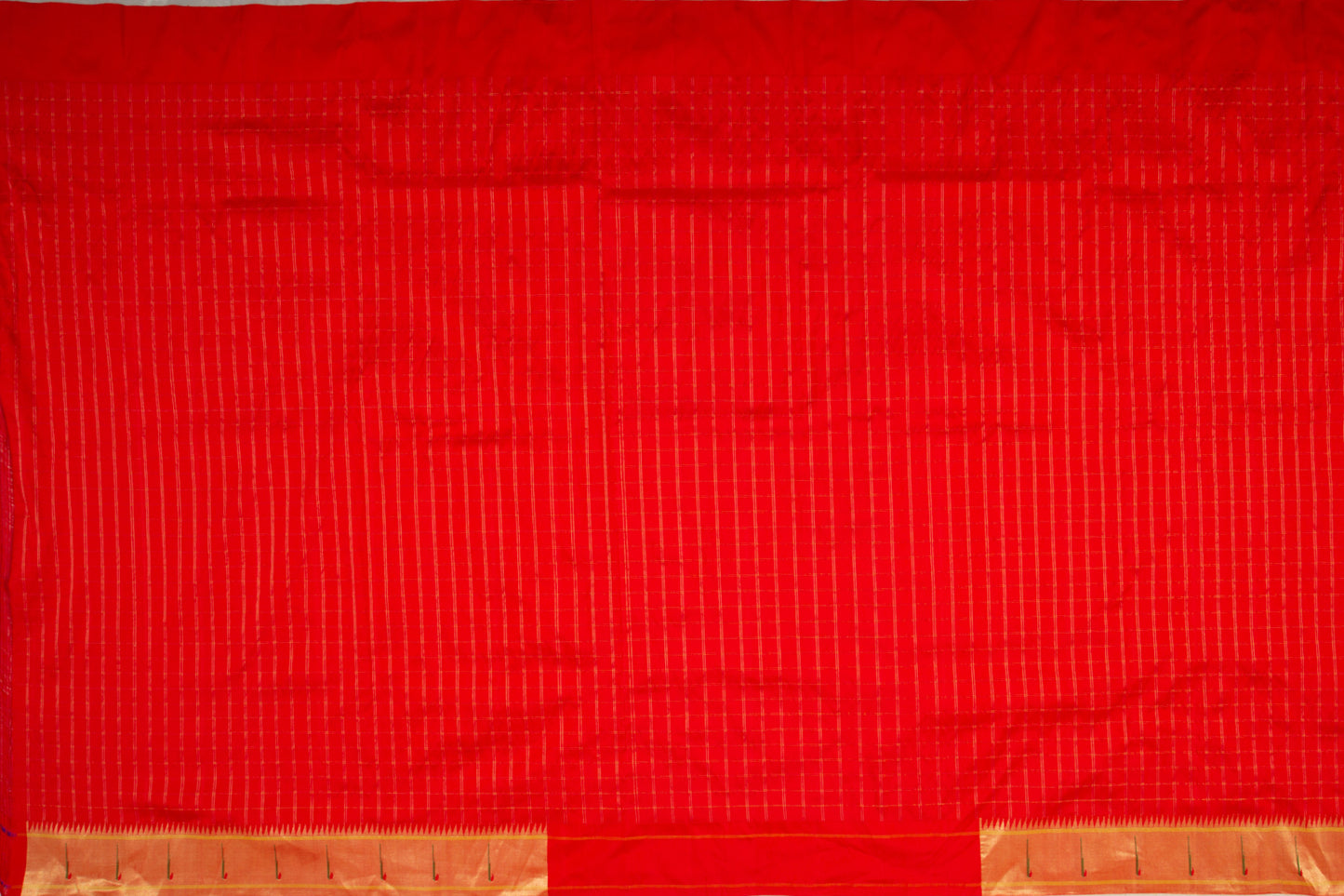 Paithani Silk Checks Red Saree With Muniya Border