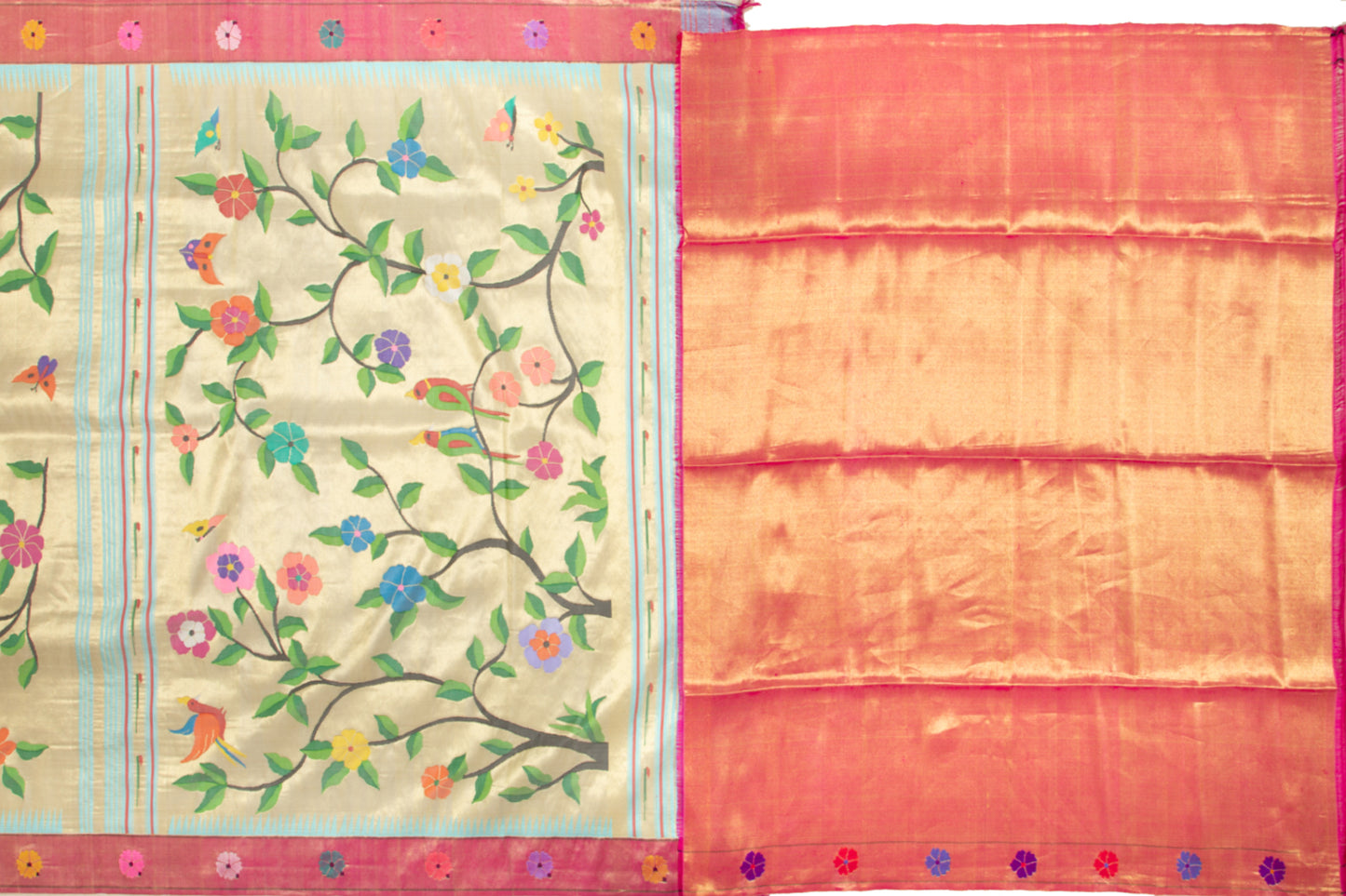 Paithani Silk All Over Tissue Jaal Gold Saree