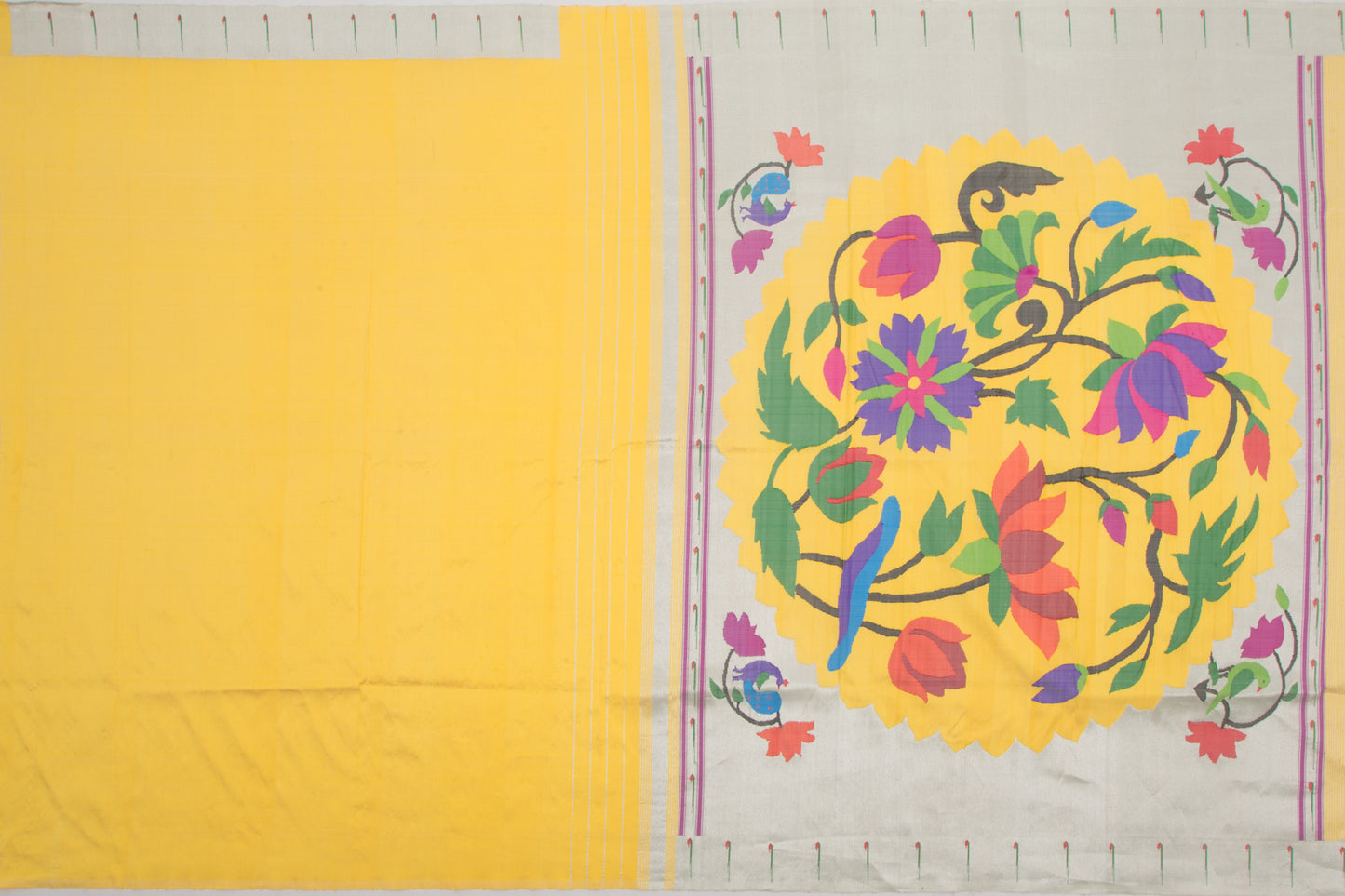 Paithani Silk Vertical Lines Yellow Saree