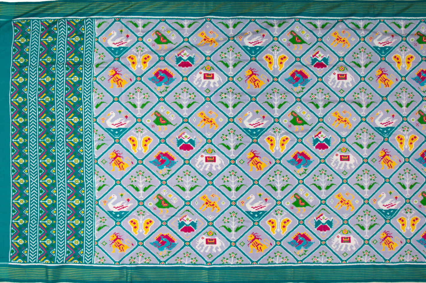 Patan Patola Silk Double Ikat 9 Figure Grey Saree