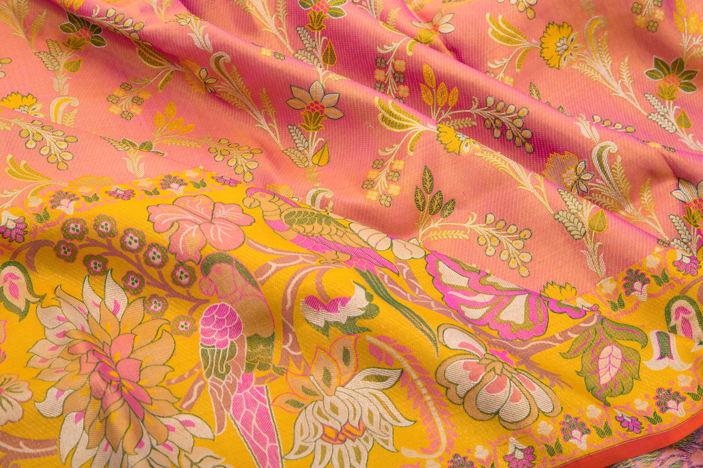 Kanchipuram silk tussue brocade pink saree