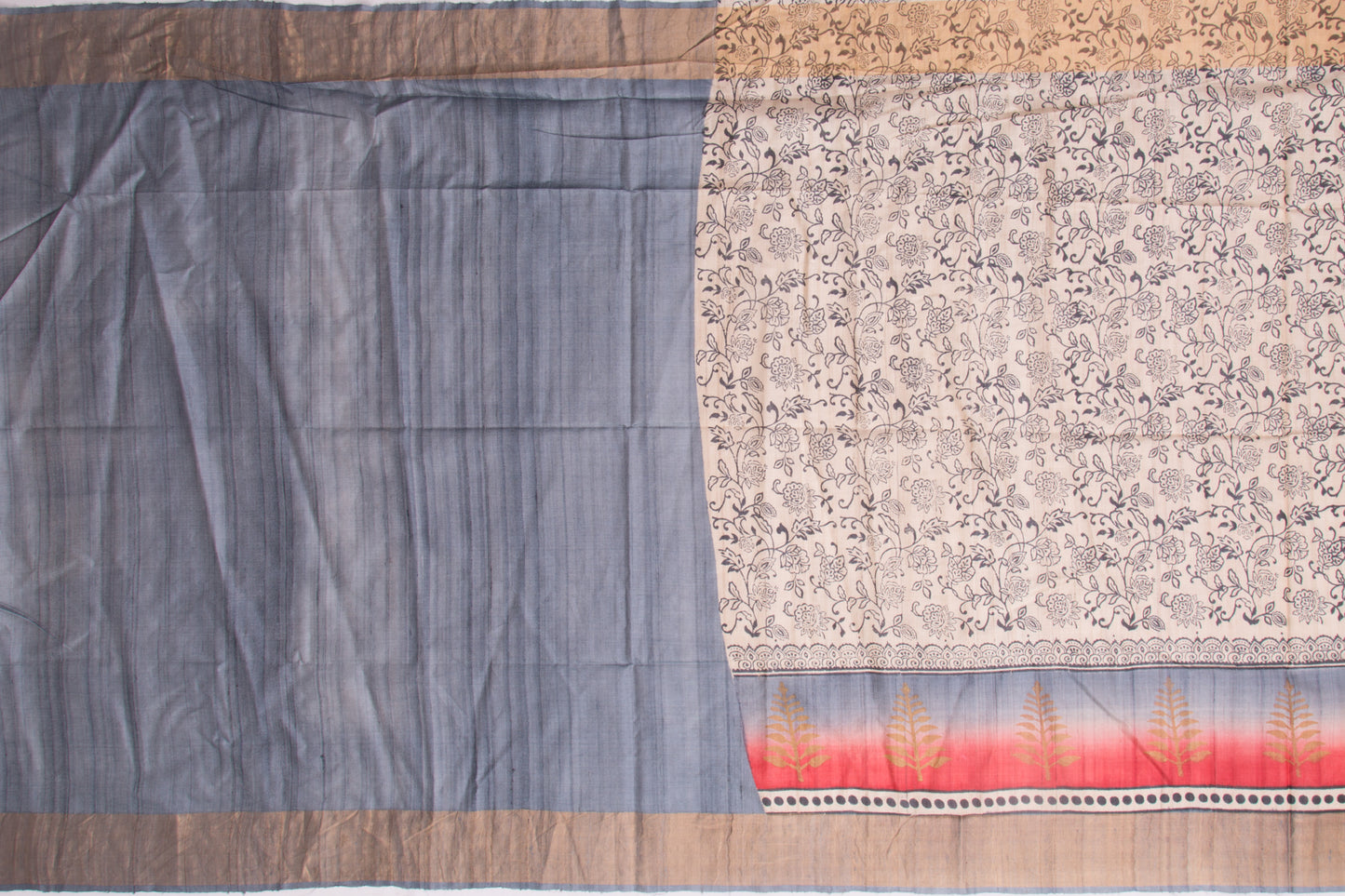 Tussar Batik Printed Cream Saree