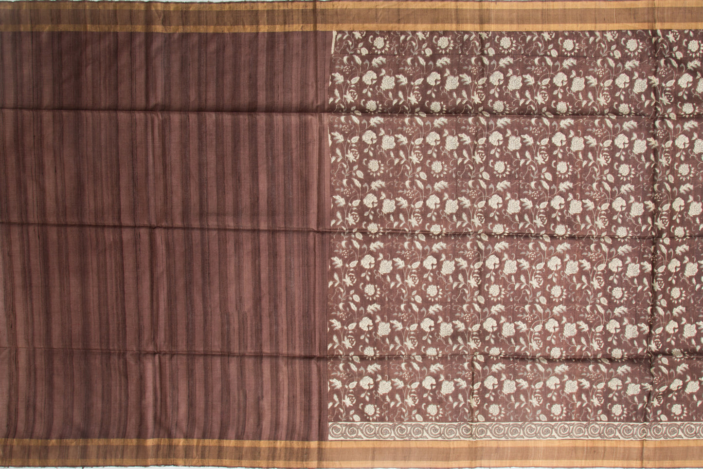 Tussar Batik Printed Brown Saree