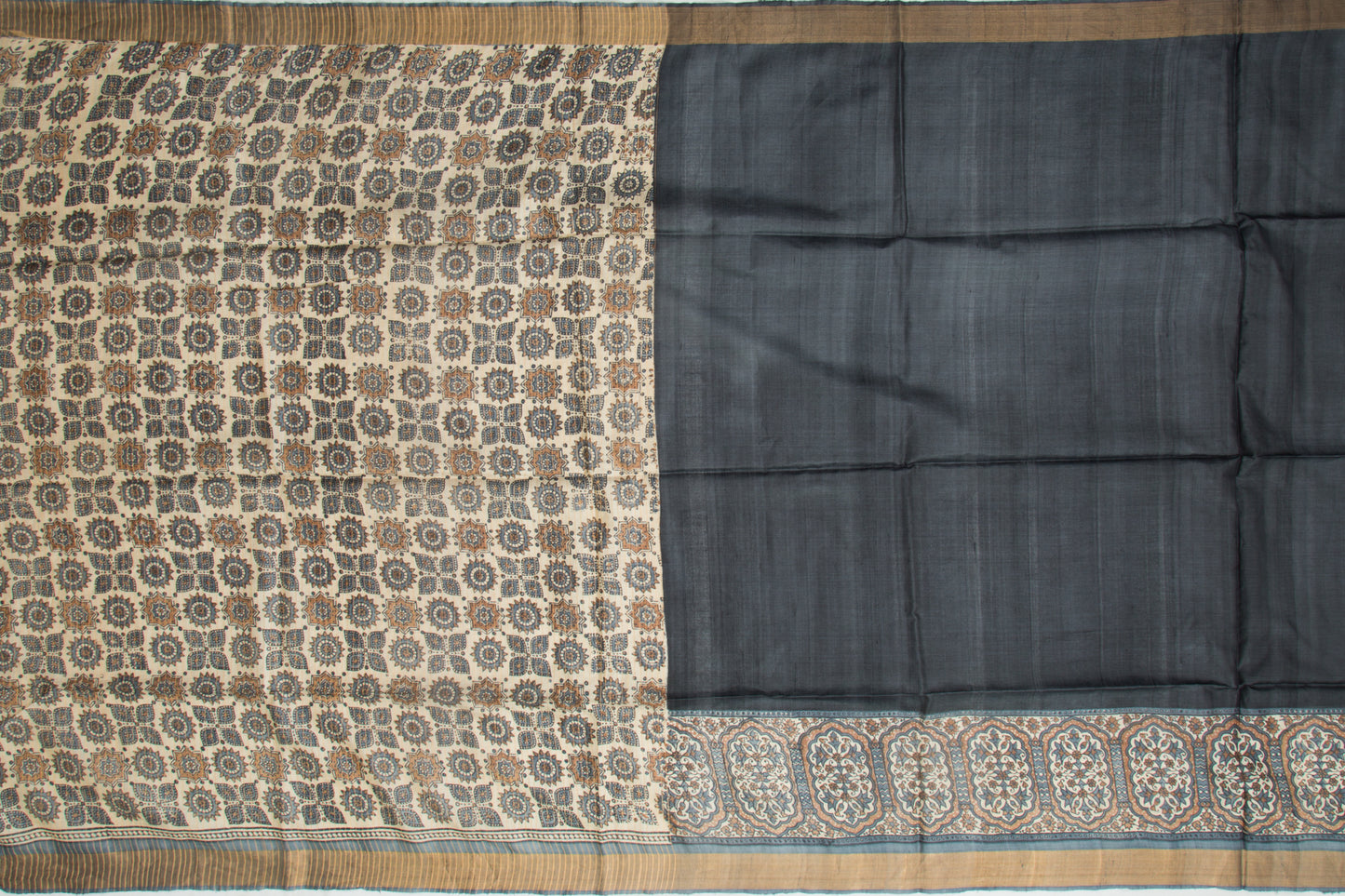 Tussar Plain Black Saree