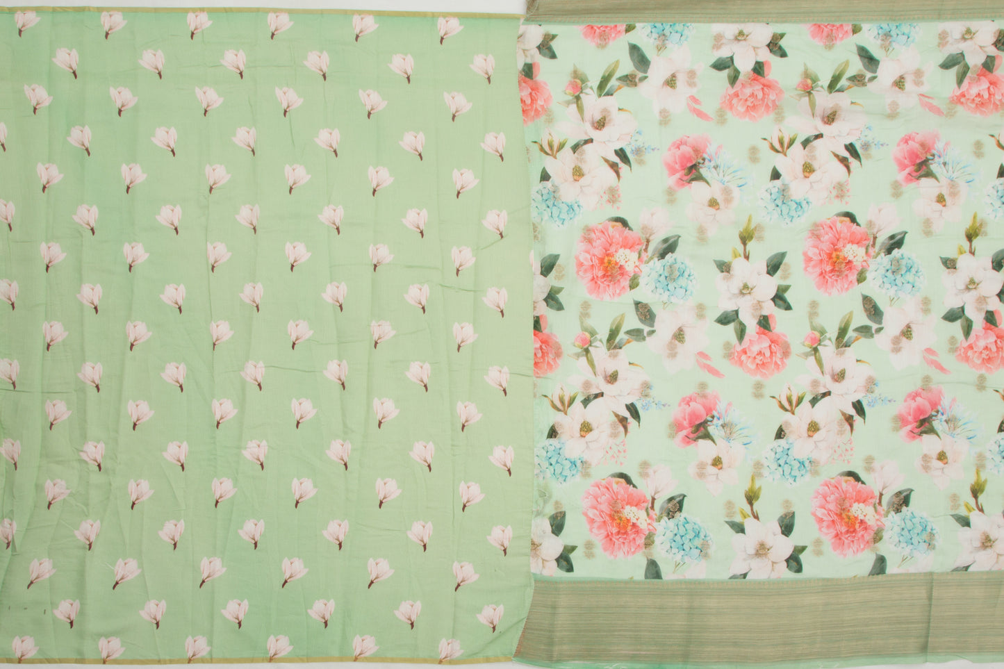 Chanderi Silk Floral Printed Pastel Green Saree