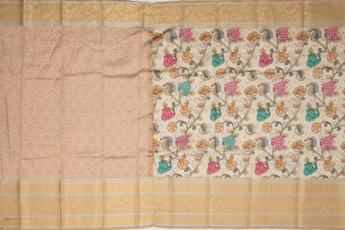 Chanderi Silk Printed Cream Saree