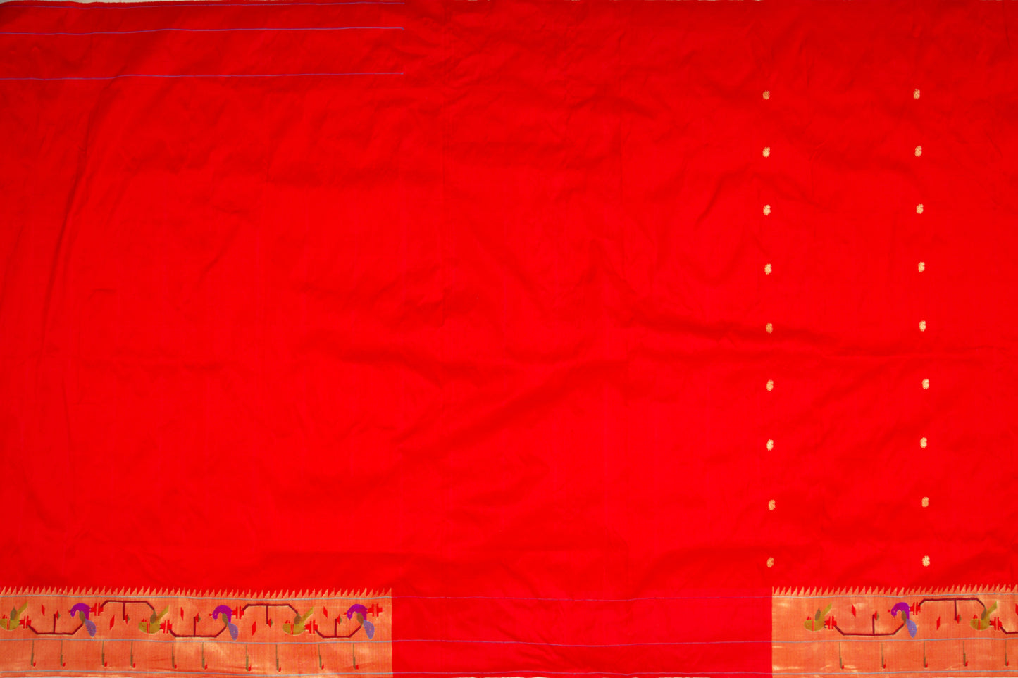 Paithani Silk Butta Red Saree With Akruthi Border