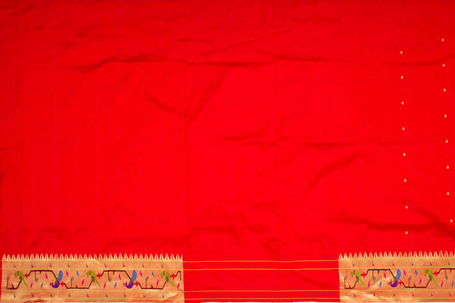 Paithani Silk Butta Red Saree With Akruthi Border