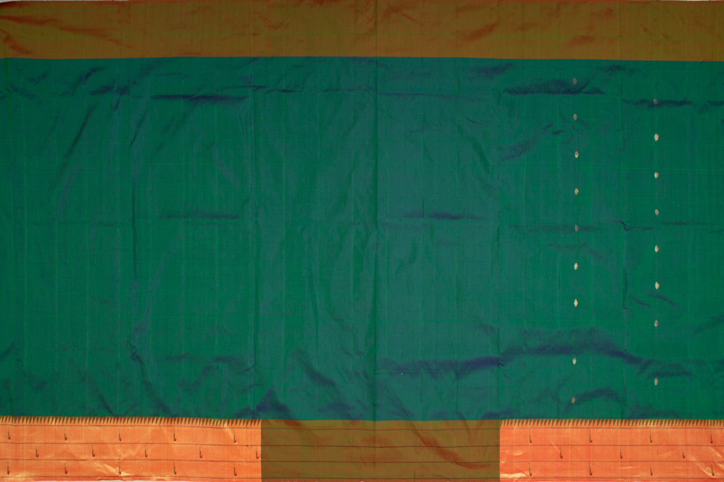 Paithani Silk Butta Bottle Green And Blue Dual Tone Saree With Triple Muniya Border