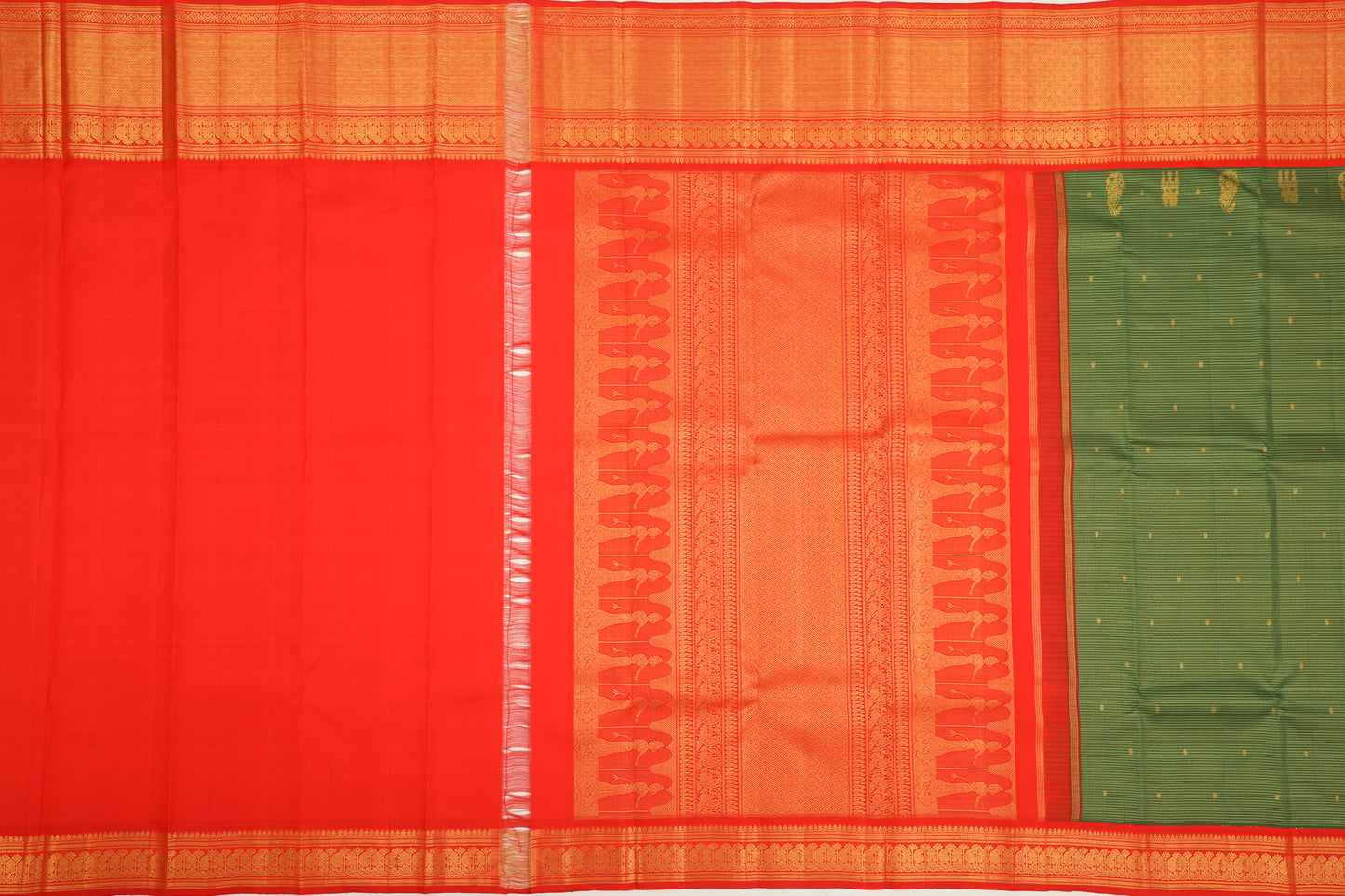 Kanchipuram Silk Checks And Butta Green Saree