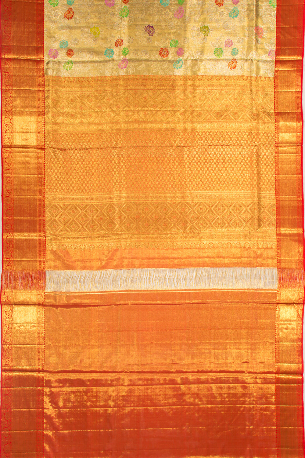 Kanchipuram Silk Tissue Jaal Gold Saree