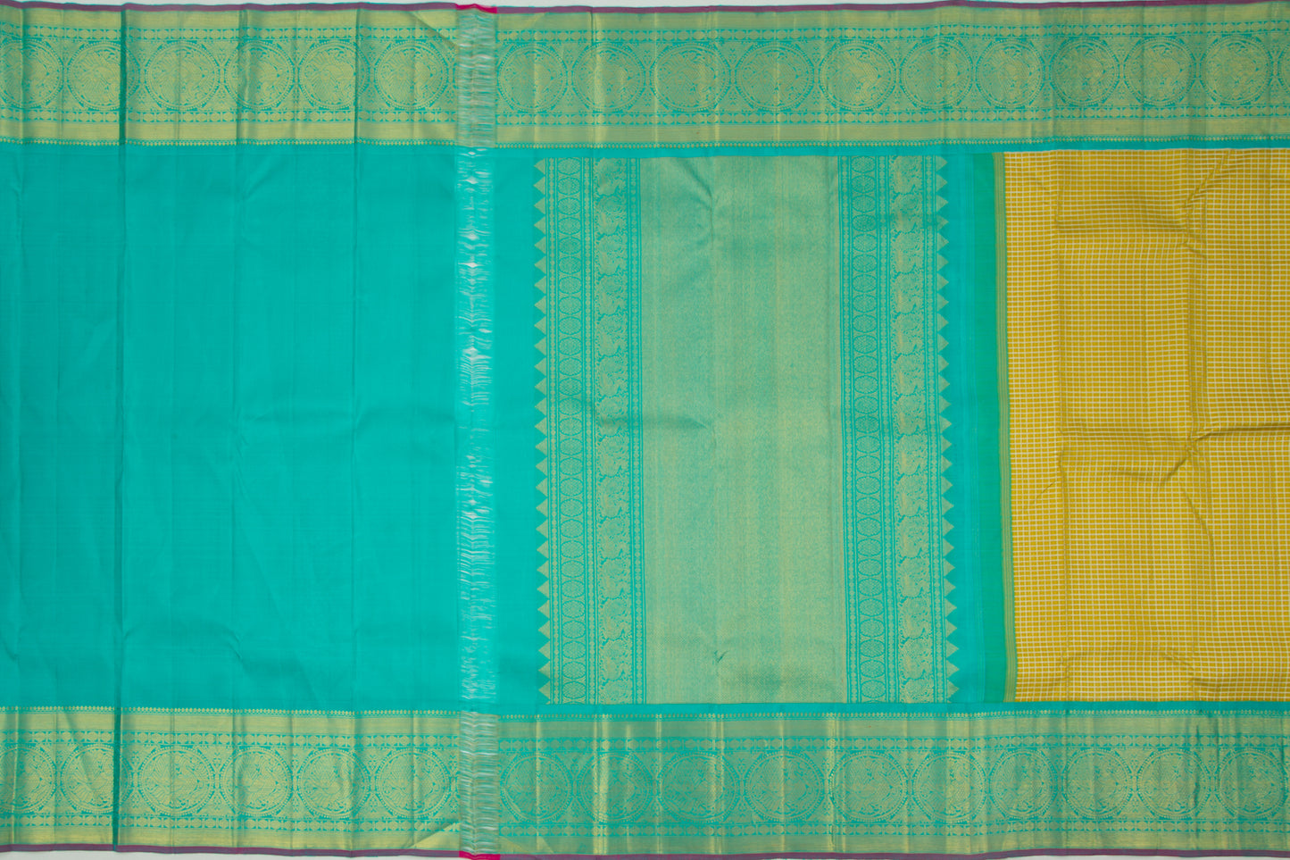 Kanchipuram Silk Checks Mustard Yellow Saree