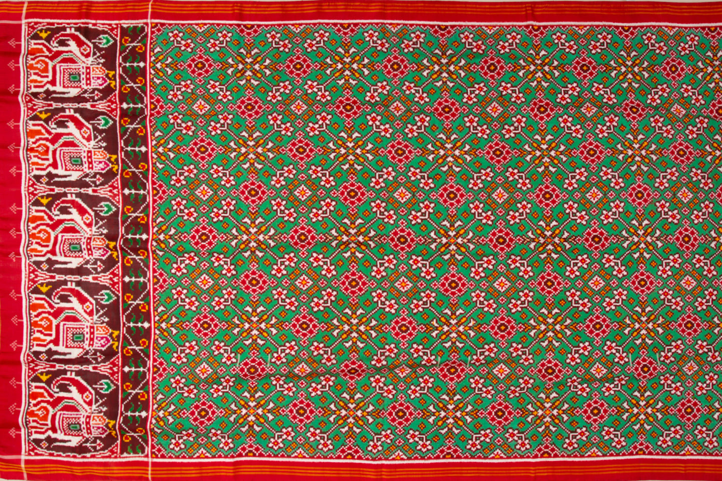 Patan Patola Silk Double Ikat Navaratna Bhat Green Saree