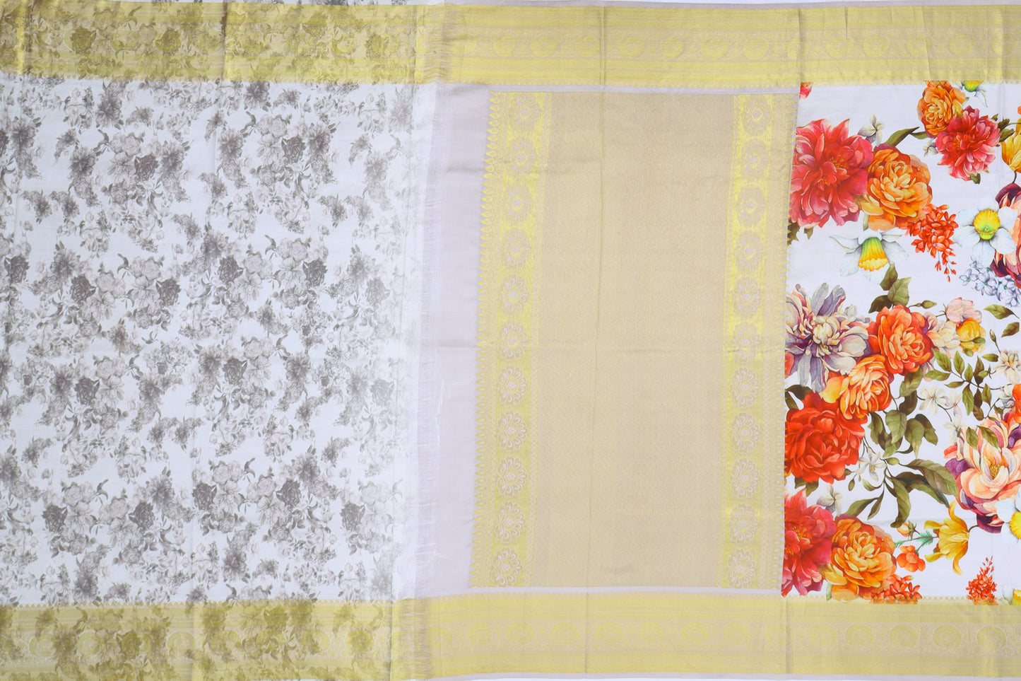 Kanchipuram Silk Floral Printed Off White Saree