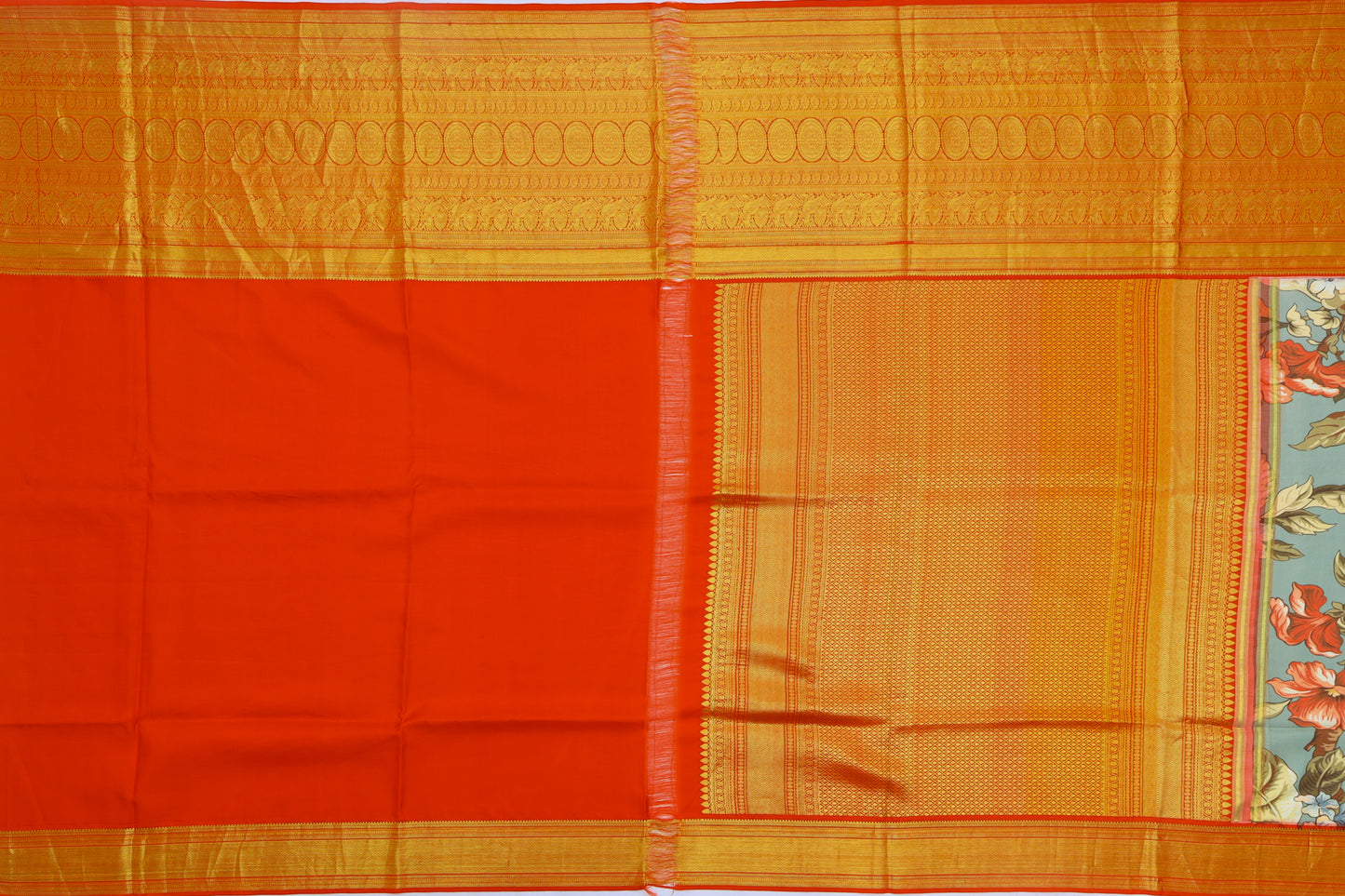 Kanchipuram Silk Floral Printed Blue Saree