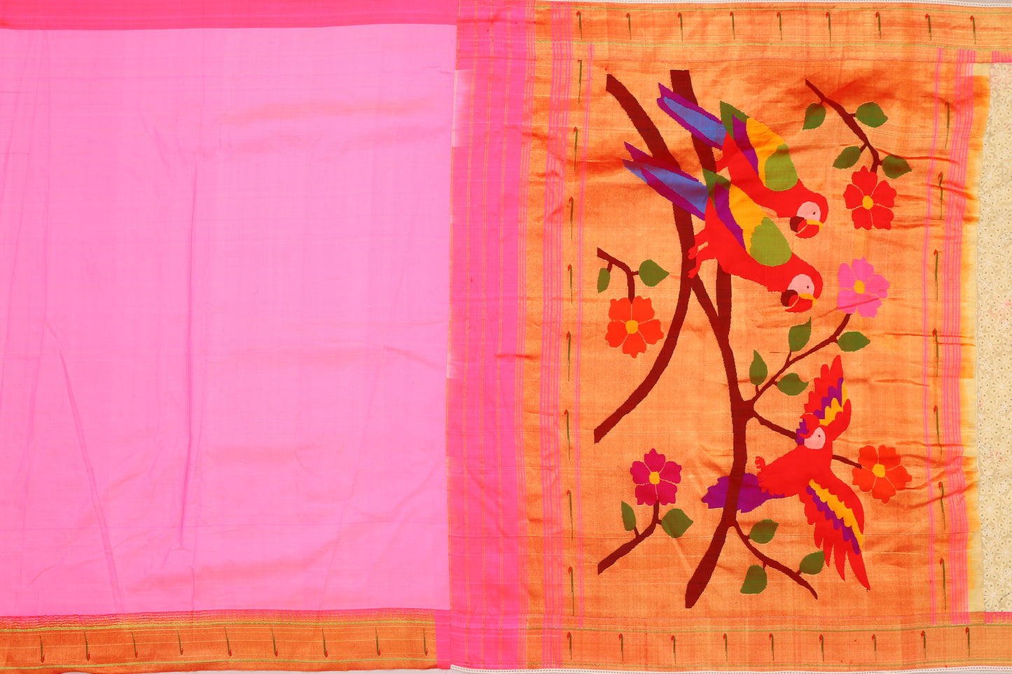 Lucknow Chikankari Georgette Pastel Yellow Saree With Attached Paithani Border