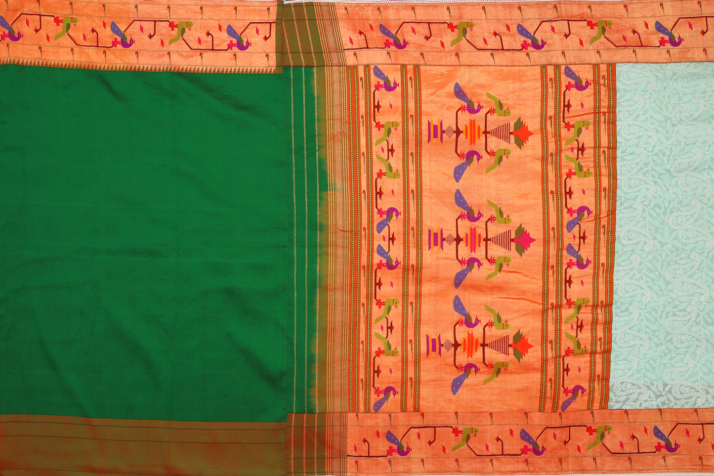 Lucknow Chikankari Georgette Pastel Blue Saree With Attached Paithani Border