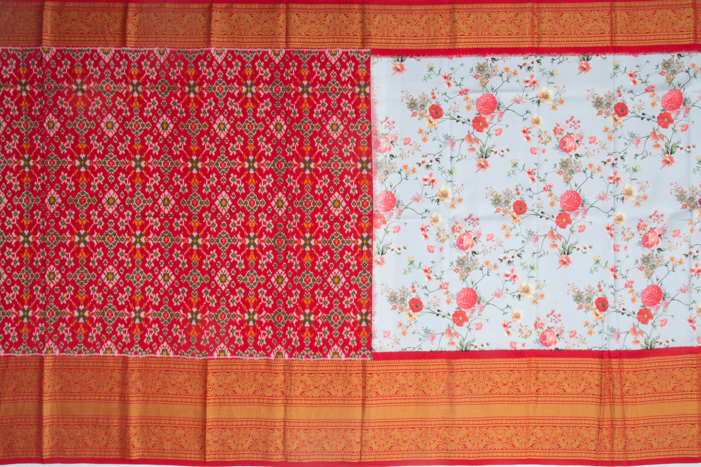 Kanchipuram Silk Floral Printed Pastel Blue Saree
