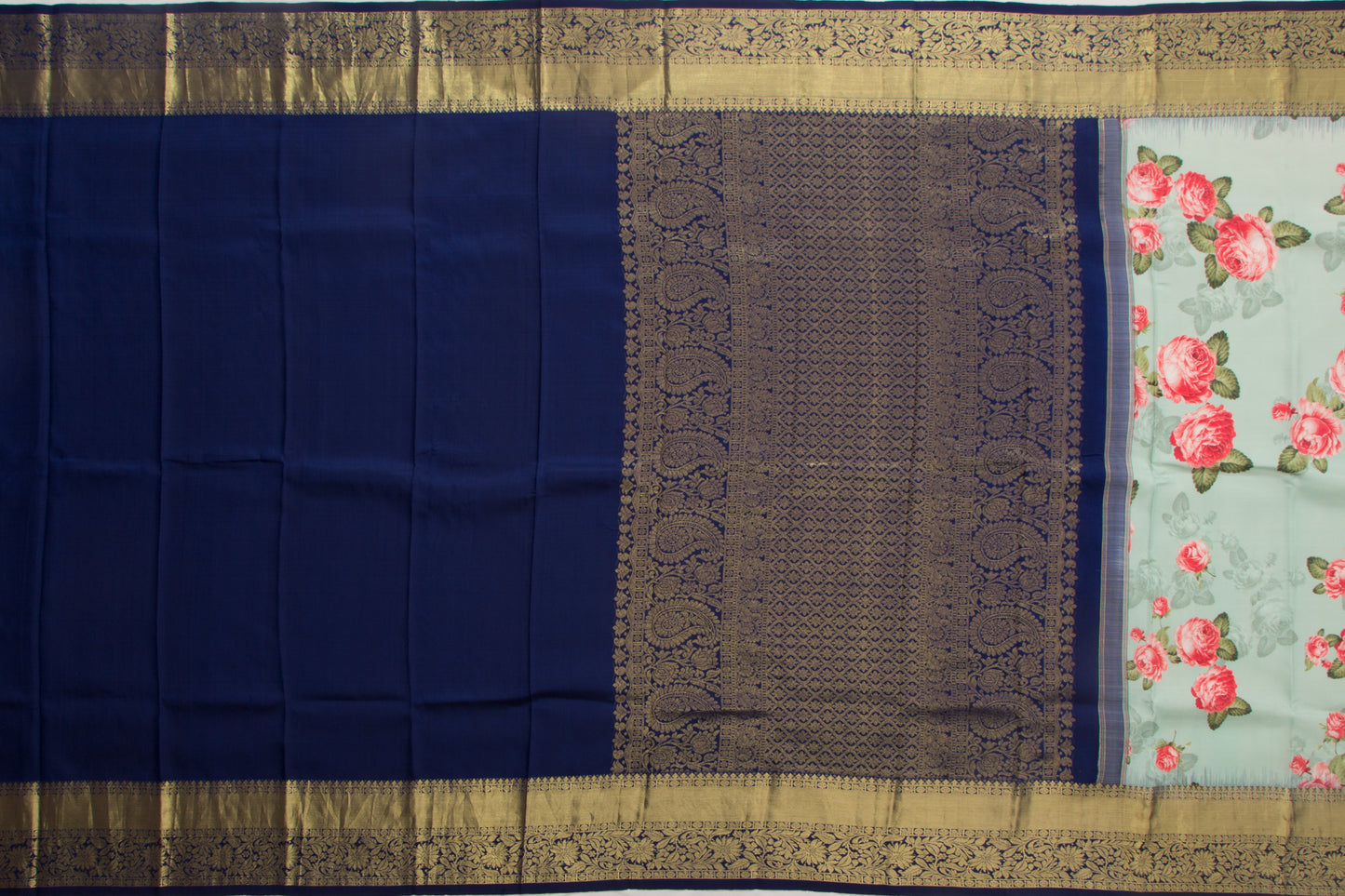 Kanchipuram Silk Floral Printed Pastel Blue Saree