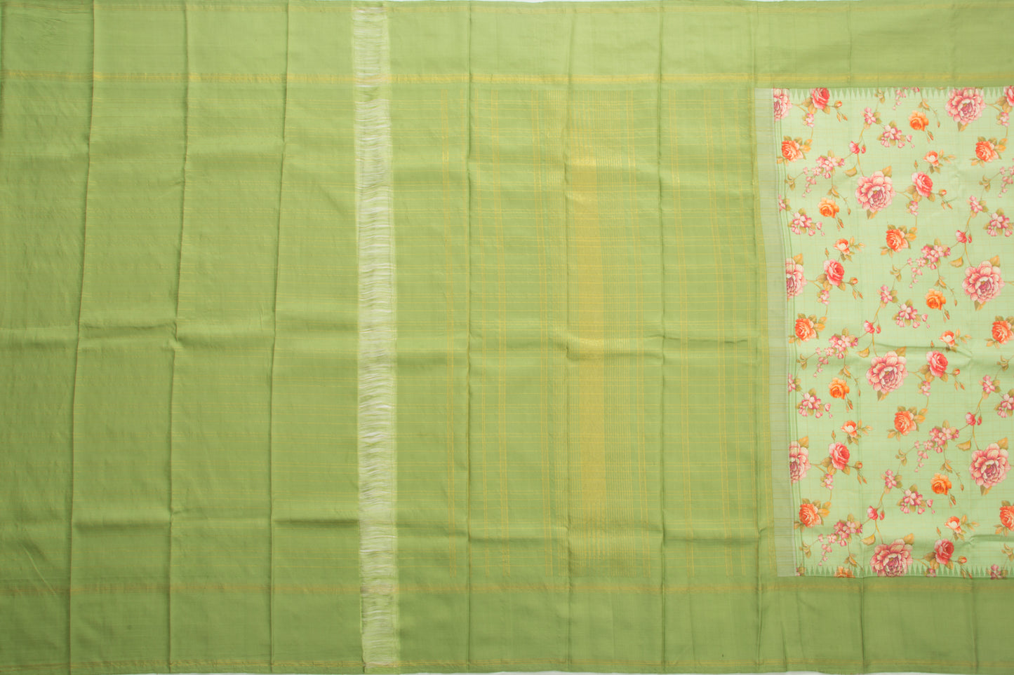 Kanchipuram Silk Floral Printed Patel Green Saree