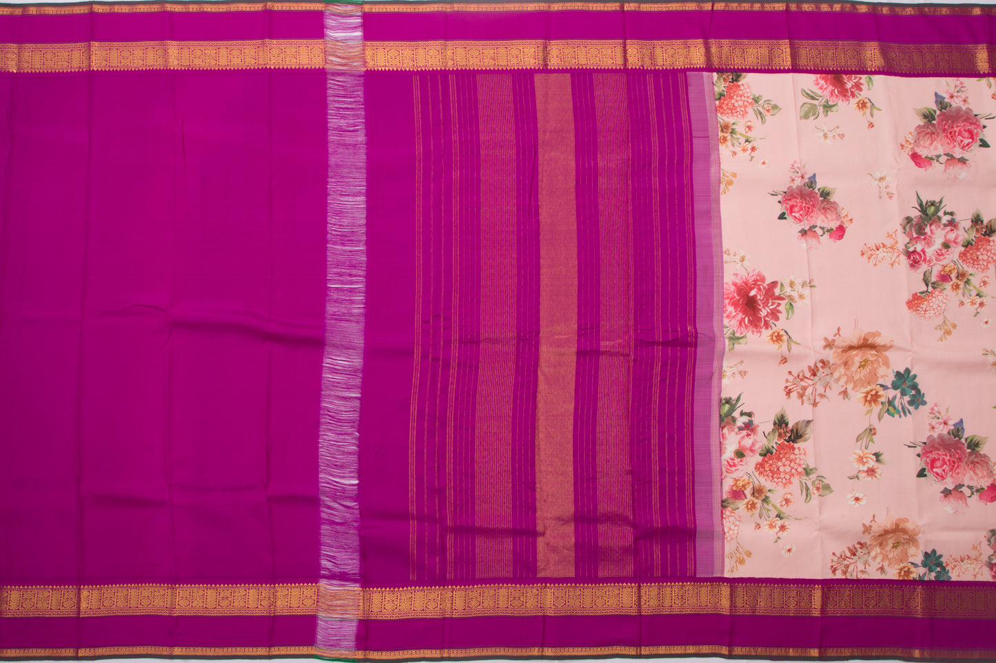 Kanchipuram Silk Floral Printed Pink Saree