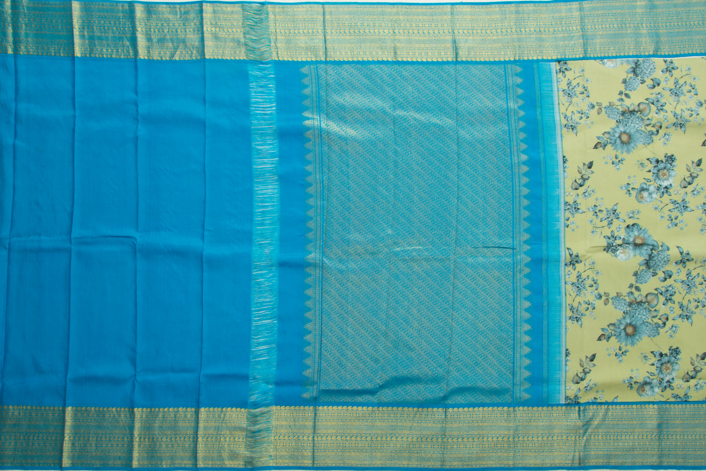 Kanchipuram Silk Floral Printed Green Saree