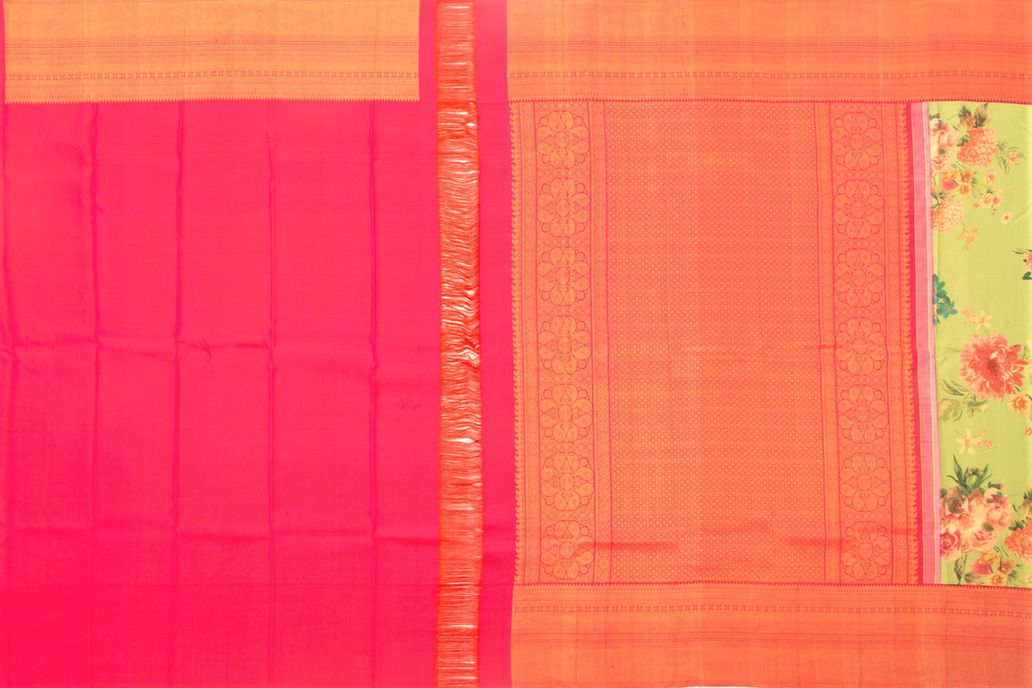 Kanchipuram Silk Floral Printed Green Saree