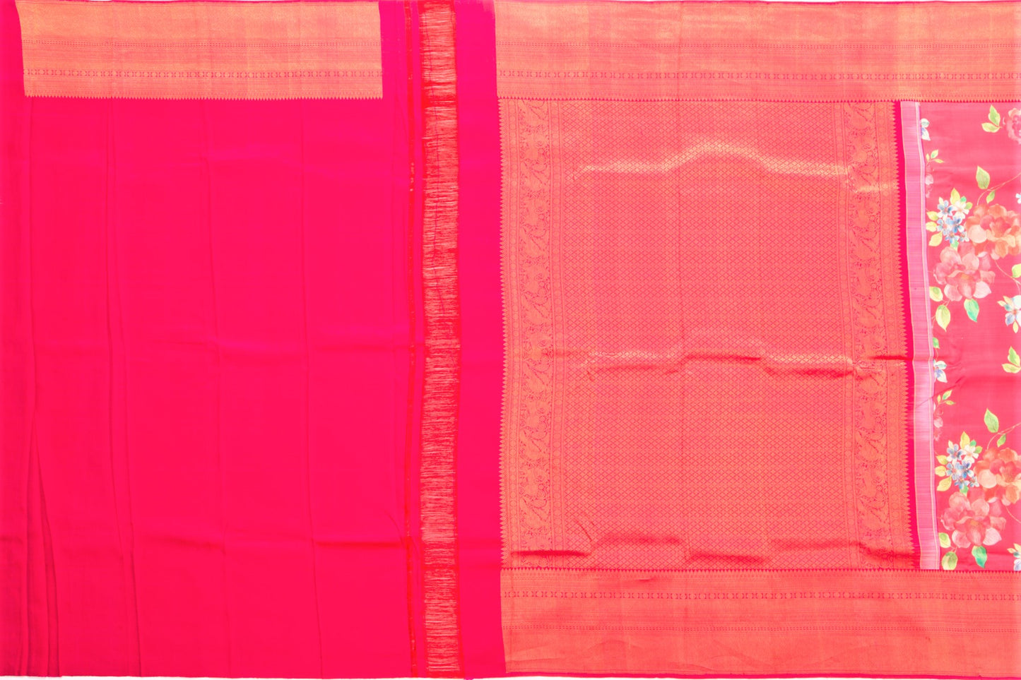 Kanchipuram Silk Floral Printed Pink Saree