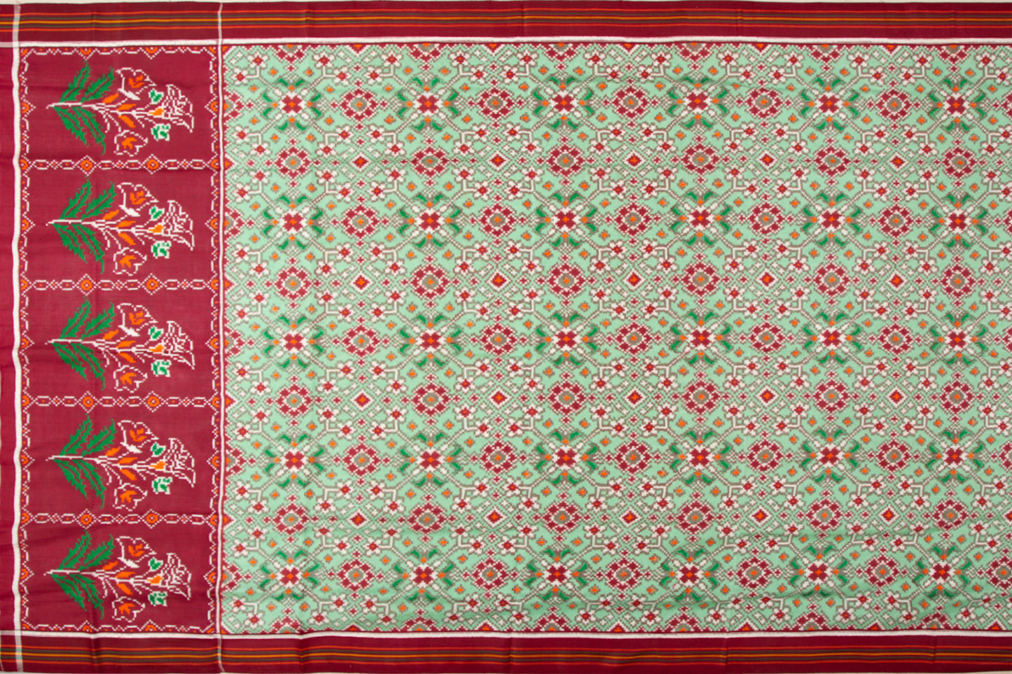 Patan Patola Silk Double Ikat Navaratna Bhat Pastel Green Saree