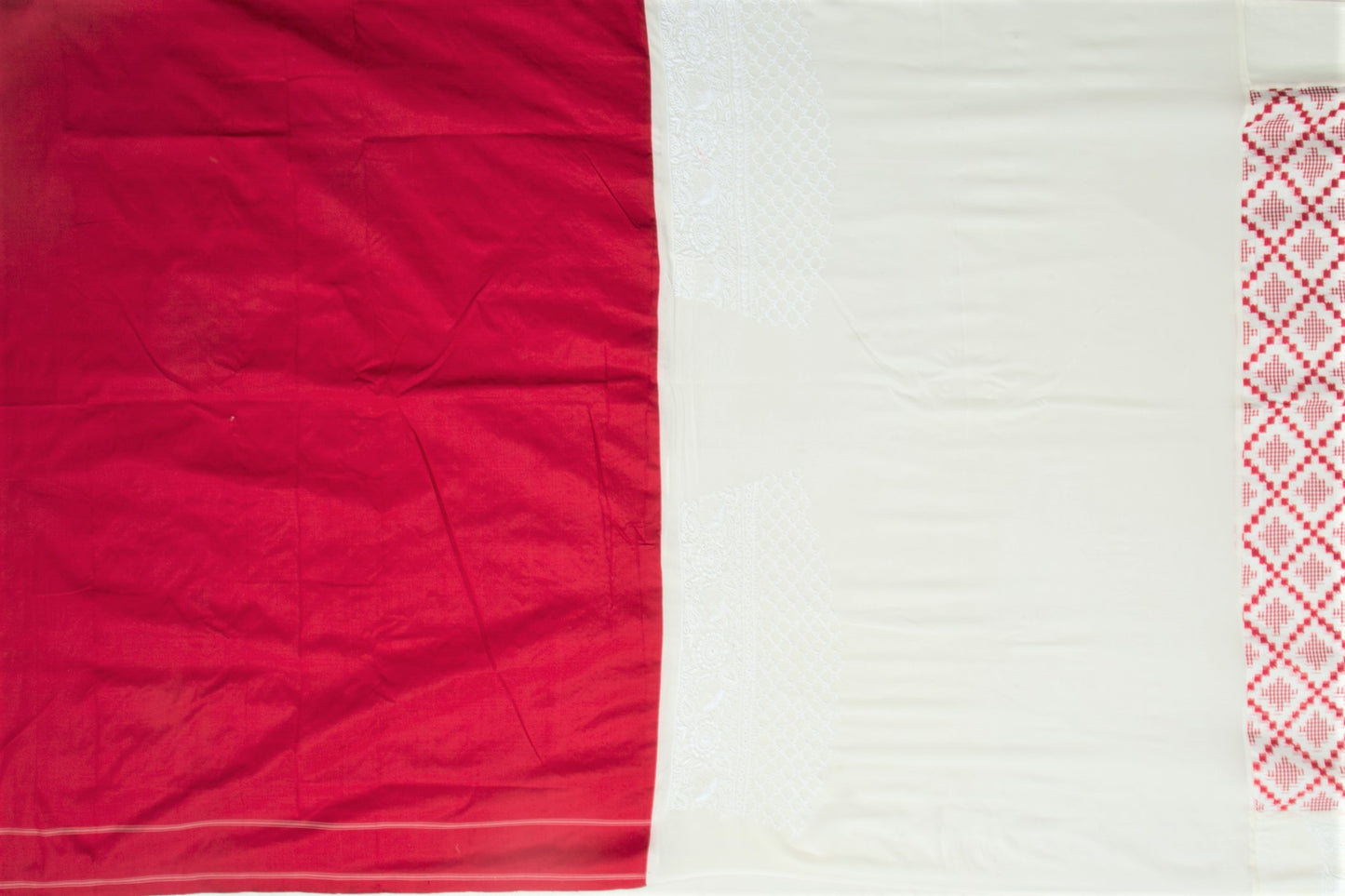 Pochampally Silk Double Ikat White Saree With Chikankari Border