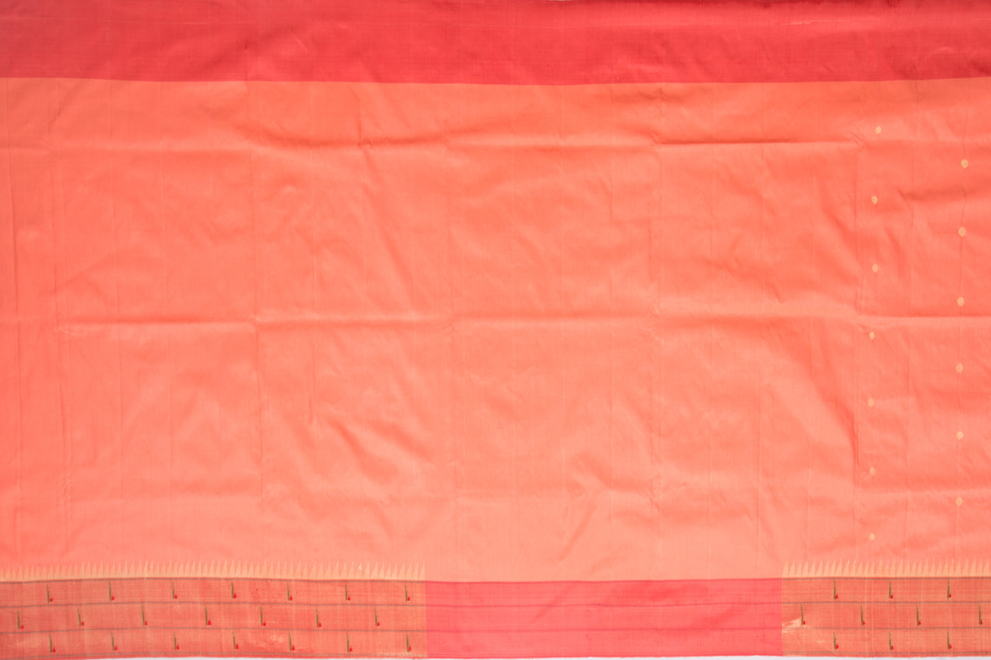 Paithani Silk Butta Orange Saree With Triple Muniya Border