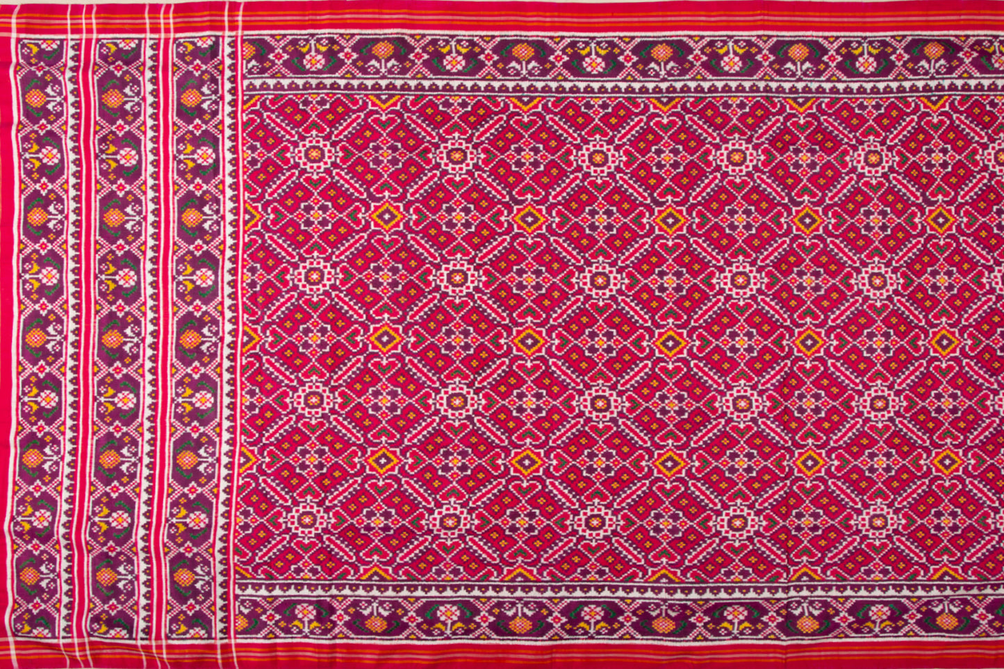 Patan Patola Silk Double Ikat Paan Bhat Pink Saree